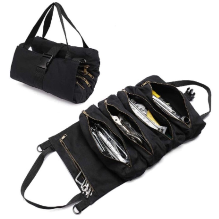 Heavy Duty Canvas Wrench Tool Pouch With 5 Zipper Pockets